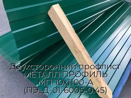 Двухсторонний профлист МЕТАЛЛ ПРОФИЛЬ МП-10х1100-A (ПЭ_Д-01-6005-0.45)